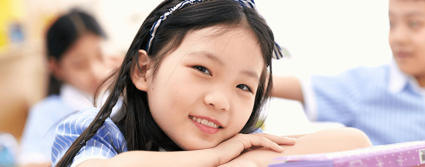 Happy student learning English